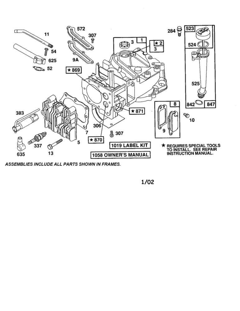 Cylinder/Intake Diagram and Parts List for 12F800-12F899 0821-0829-0873 Briggs and Stratton Engine